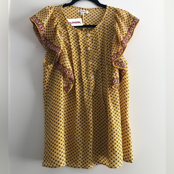 Max Studio - Yellow Pattern Sleeveless Top - BNWT - Picture 1 of 3
